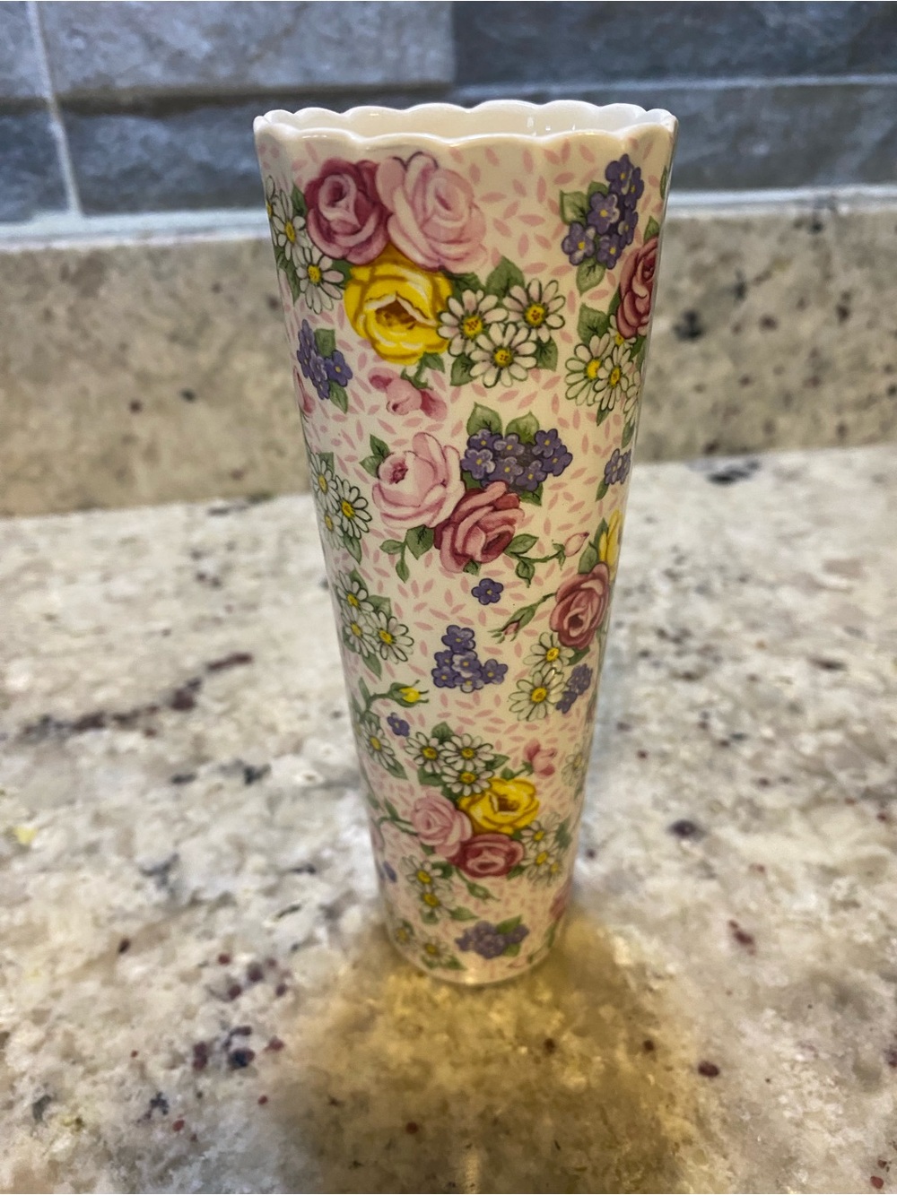 Floral Porcelain Bud Vase - Pink Yellow Rose Pattern